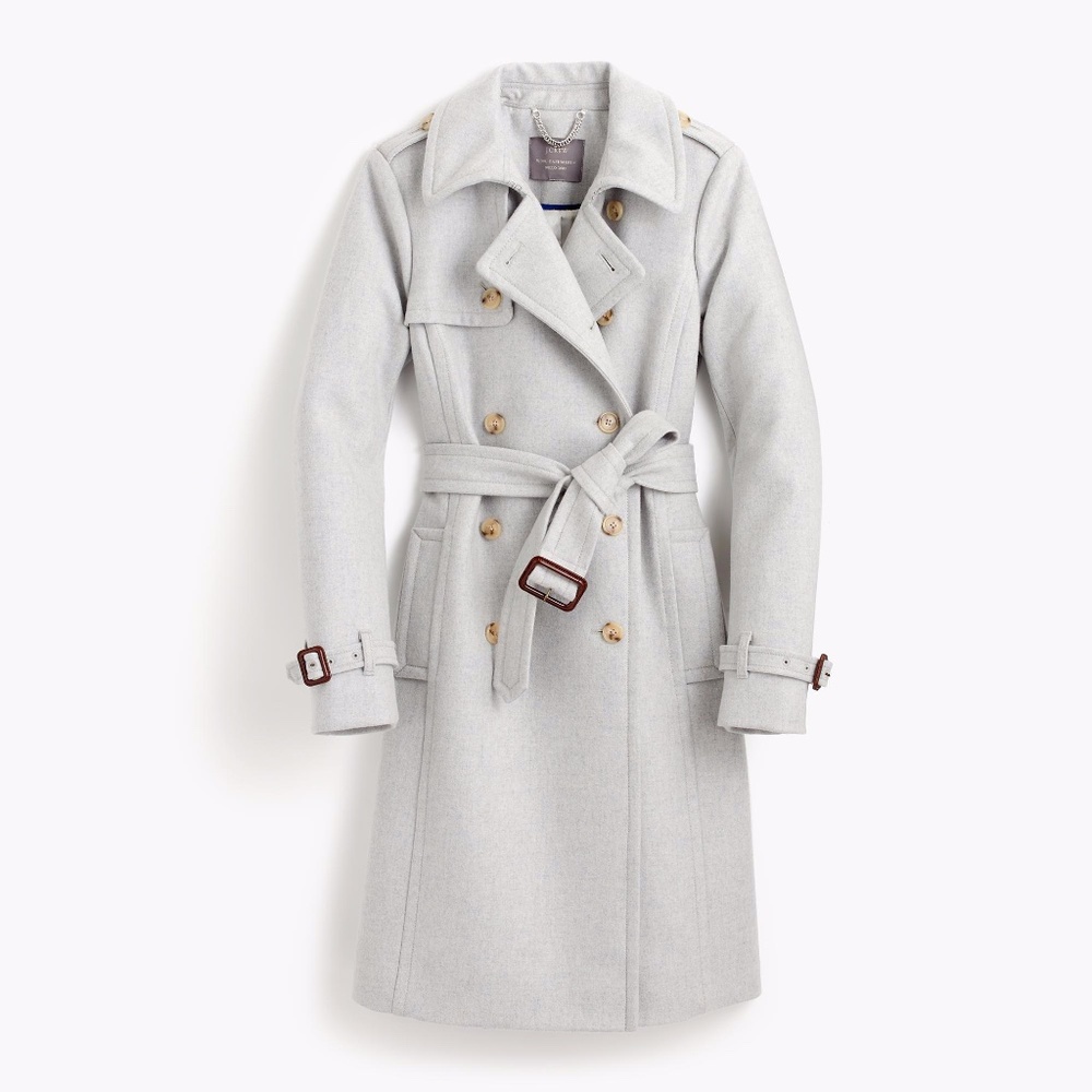 J.Crew Italian Wool Cashmere Grey Belted Coat Sz 0